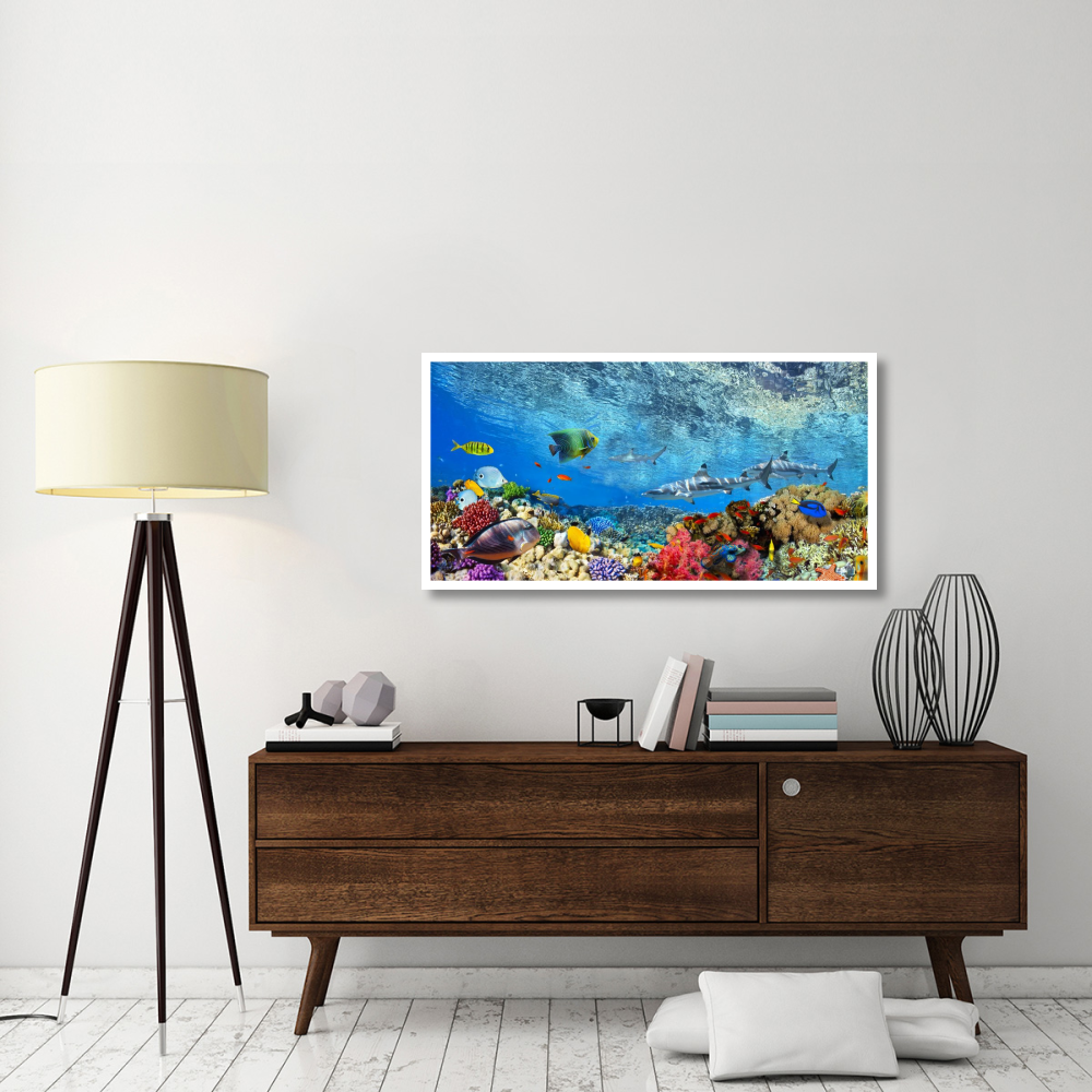 Reef Sharks and fish, Indian Sea-Paper Art-50&quotx26"