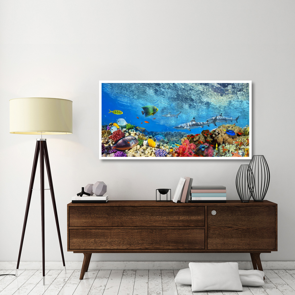 Reef Sharks and fish, Indian Sea-Paper Art-62&quotx32"