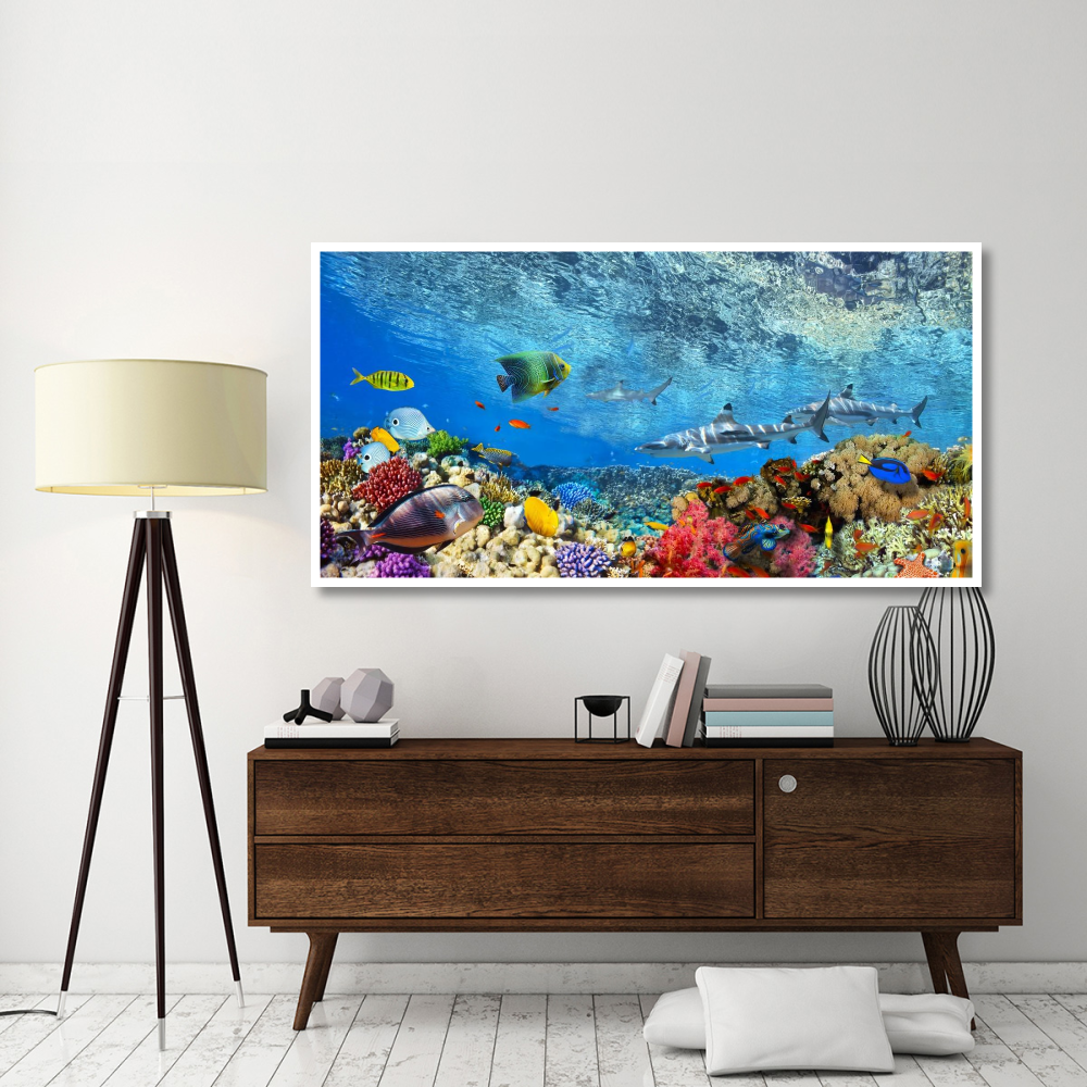 Reef Sharks and fish, Indian Sea-Paper Art-74&quotx38"