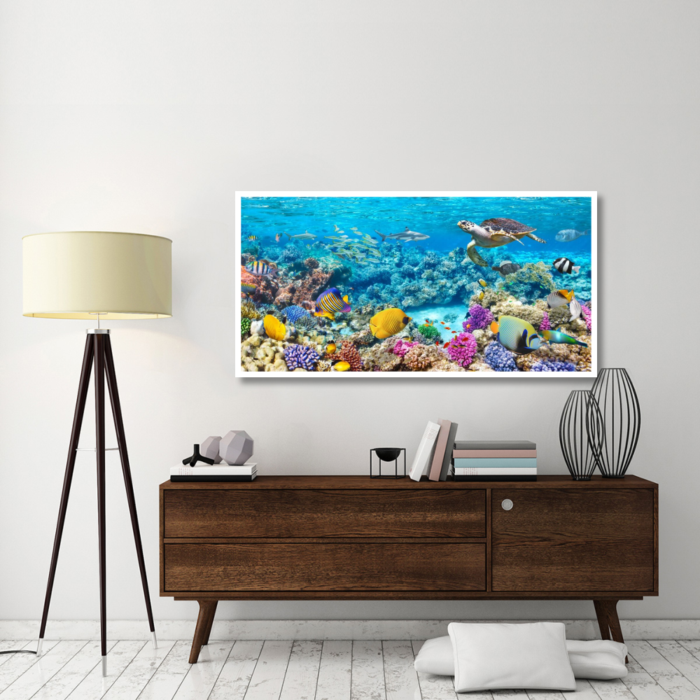 Sea Turtle and fish, Maldivian Coral Reef-Paper Art-62&quotx32"