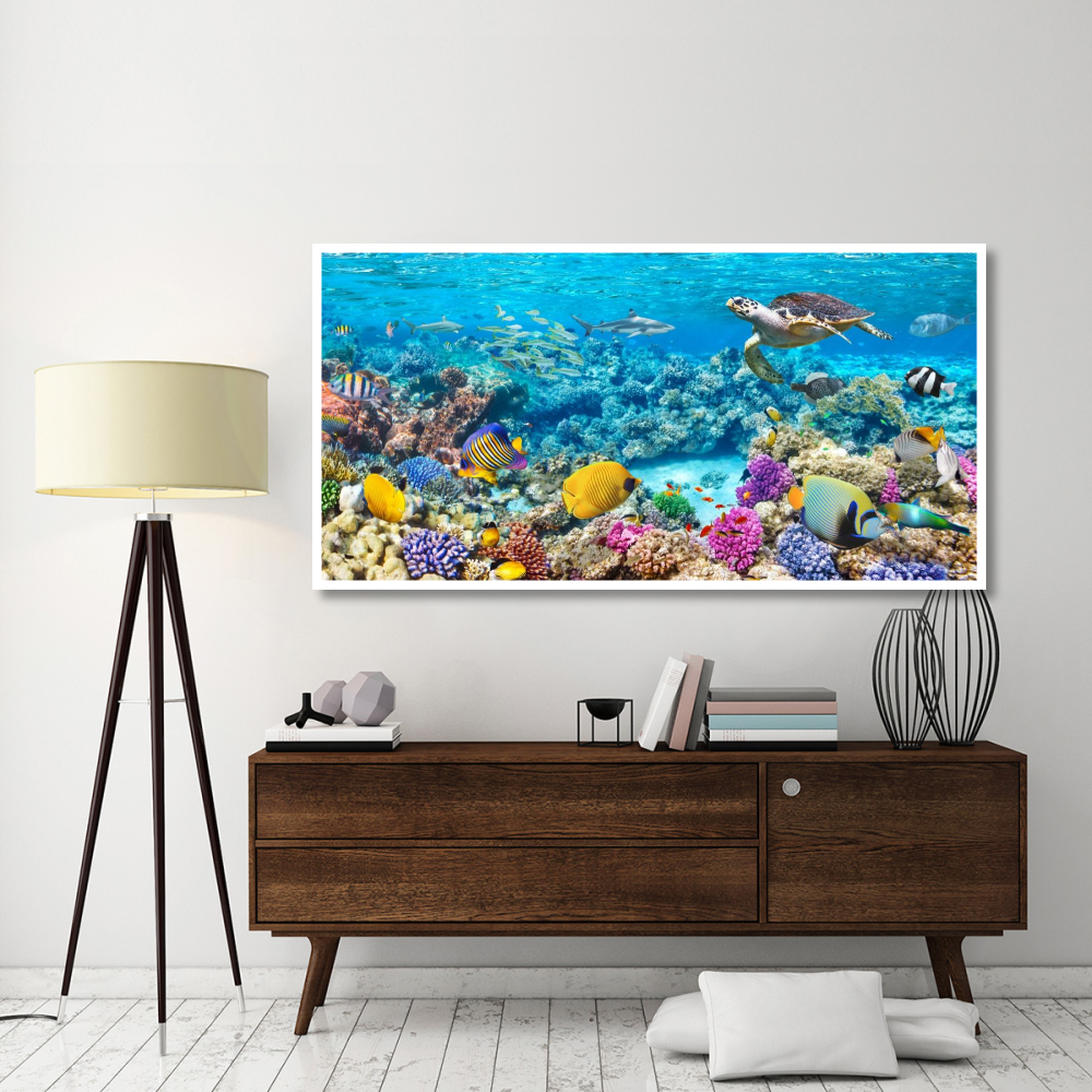 Sea Turtle and fish, Maldivian Coral Reef-Paper Art-74&quotx38"