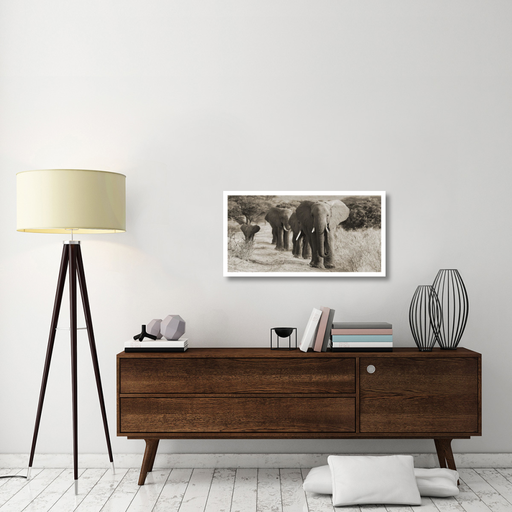 Herd of African Elephants, Kenya-Paper Art-38&quotx20"
