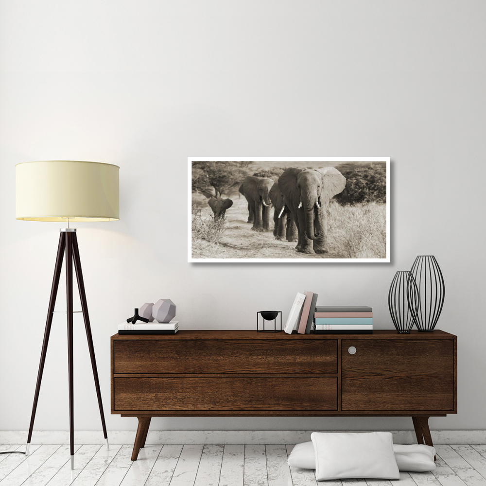 Herd of African Elephants, Kenya-Paper Art-50&quotx26"