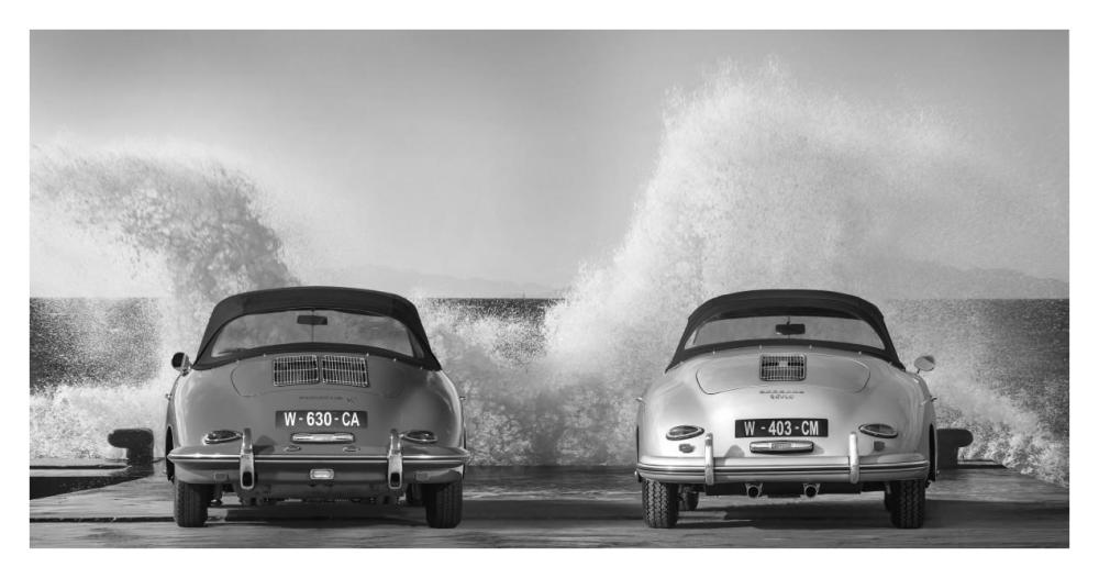 Ocean Waves Breaking on Vintage Beauties (BW)-Paper Art-38"x20"