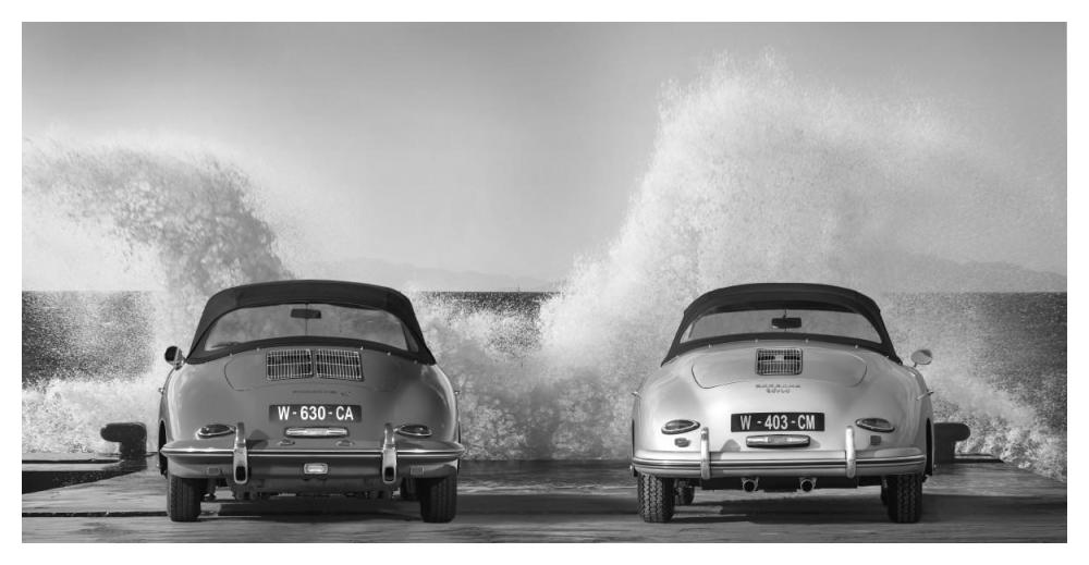 Ocean Waves Breaking on Vintage Beauties (BW)-Paper Art-50"x26"