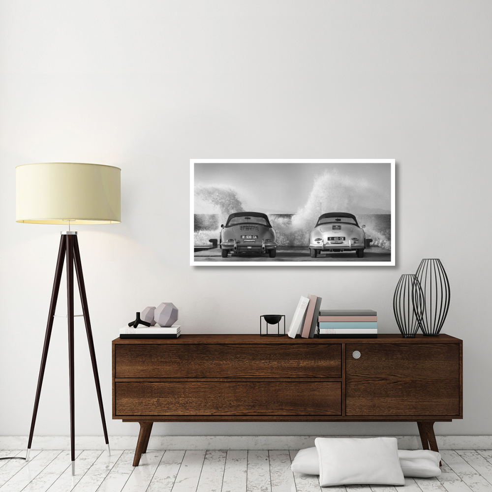 Ocean Waves Breaking on Vintage Beauties (BW)-Paper Art-50&quotx26"