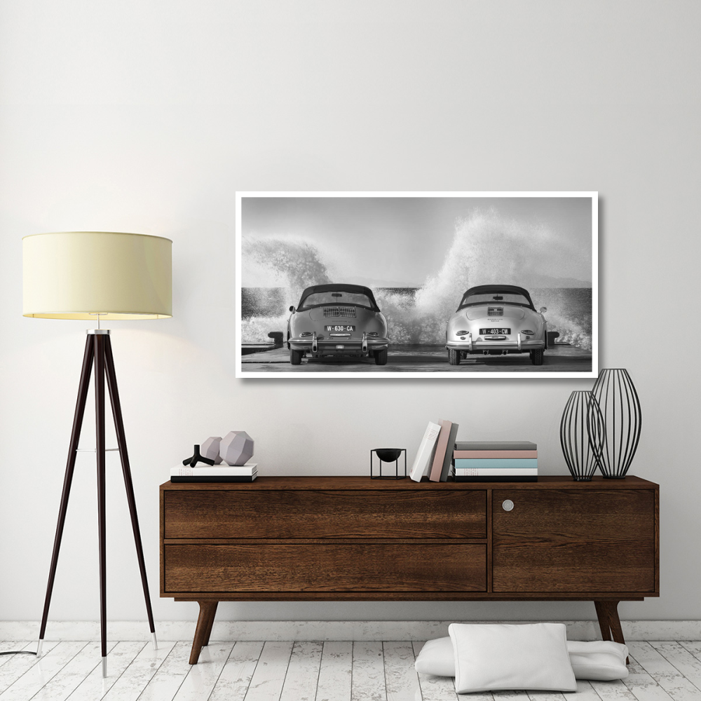 Ocean Waves Breaking on Vintage Beauties (BW)-Paper Art-62&quotx32"