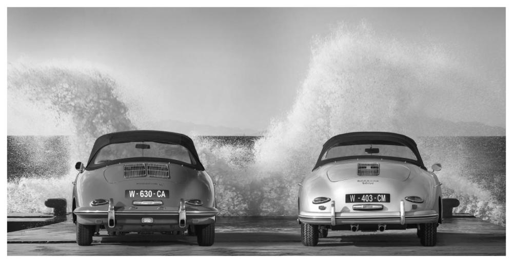 Ocean Waves Breaking on Vintage Beauties (BW)-Paper Art-74"x38"