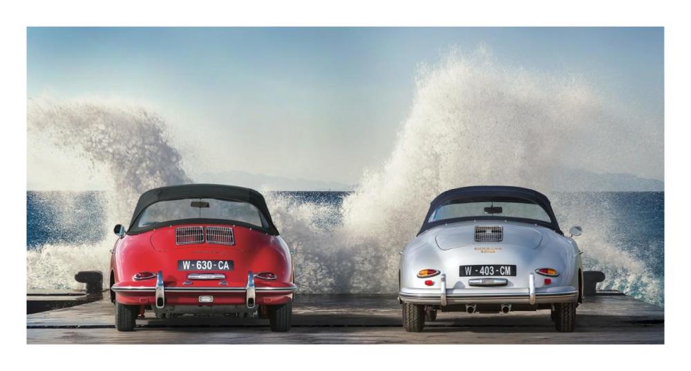 Ocean Waves Breaking on Vintage Beauties-Paper Art-26"x14"