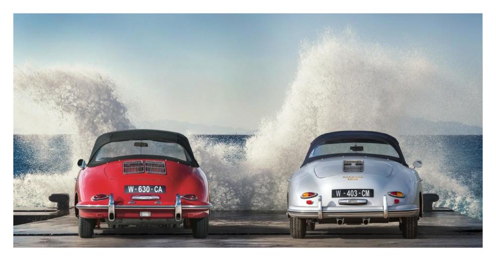 Ocean Waves Breaking on Vintage Beauties-Paper Art-38"x20"