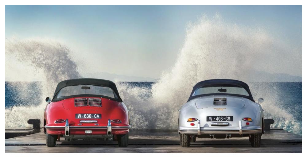 Ocean Waves Breaking on Vintage Beauties-Paper Art-62"x32"