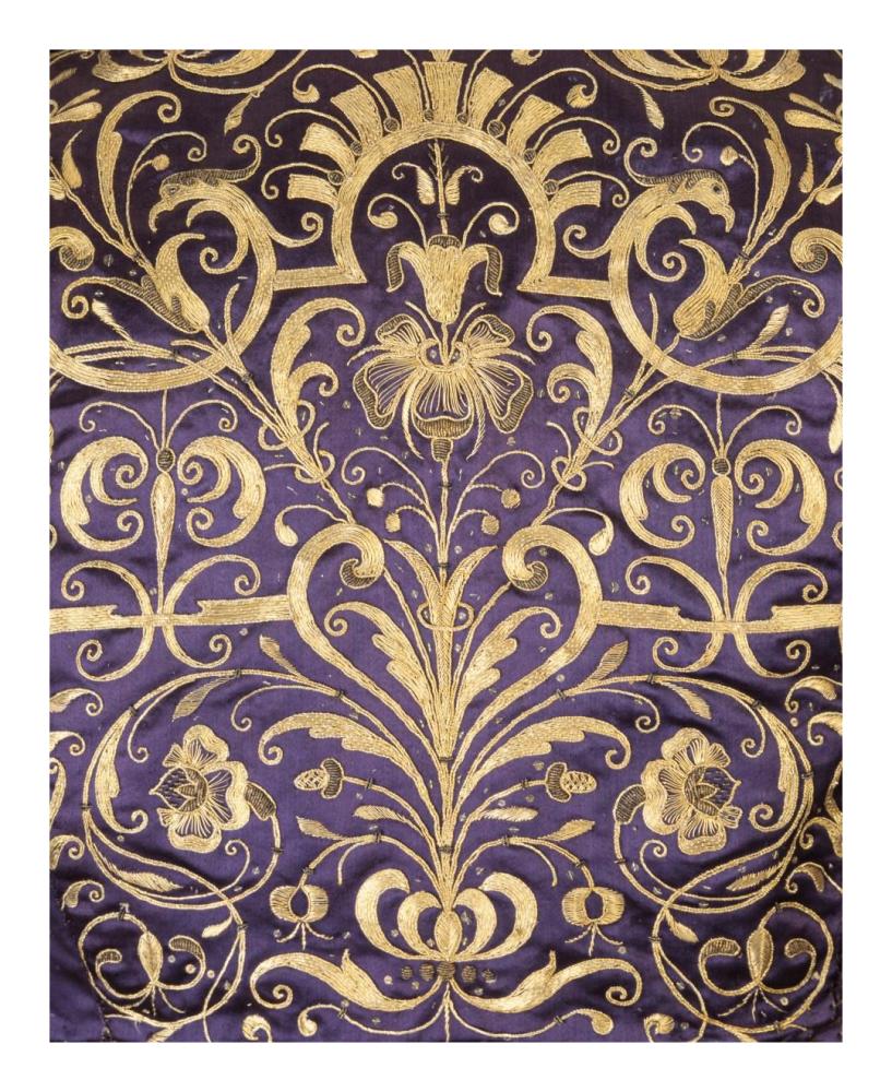 Detail of gold-plated embroidery on a man's waistcoat, ca. 1620-Paper Art-18"x22"