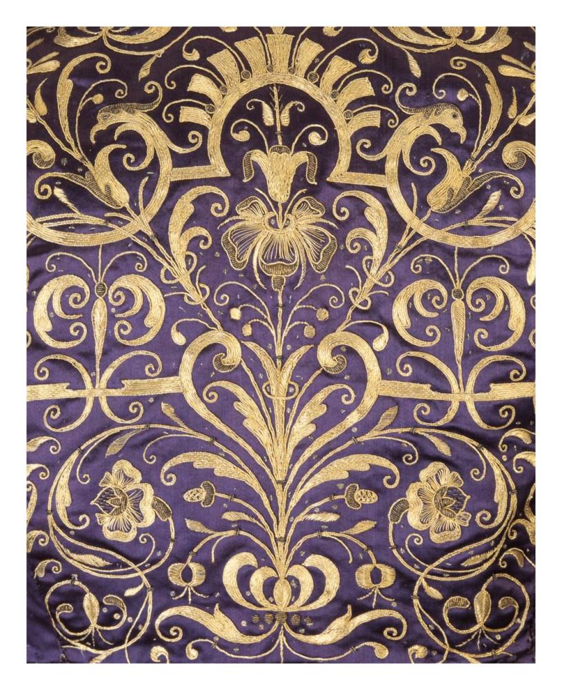 Detail of gold-plated embroidery on a man's waistcoat, ca. 1620-Paper Art-22"x26"