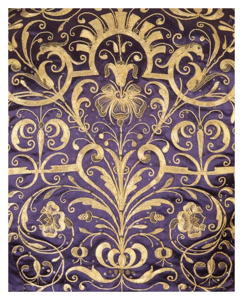 Detail of gold-plated embroidery on a man's waistcoat, ca. 1620-Paper Art-30"x37"