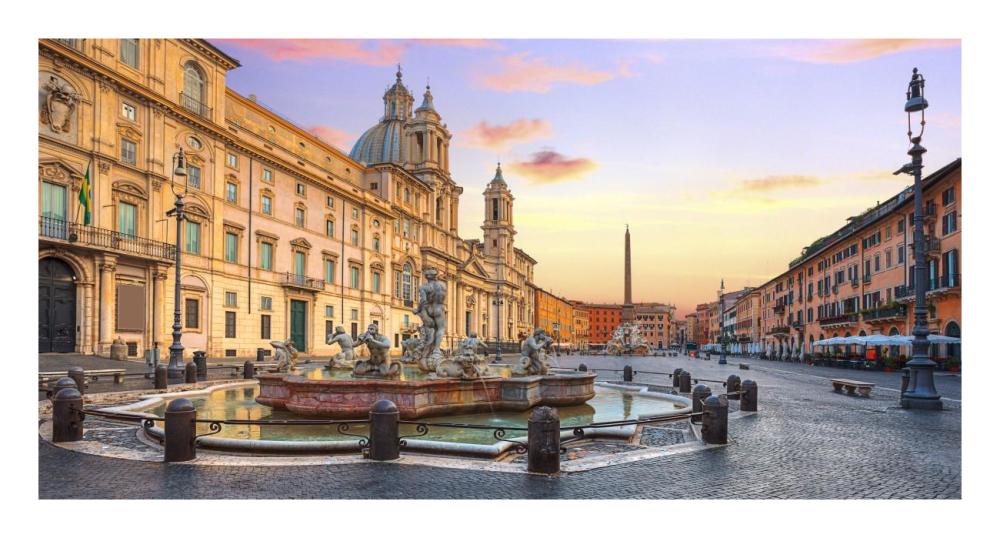 Piazza Navona, Roma-Paper Art-26"x14"
