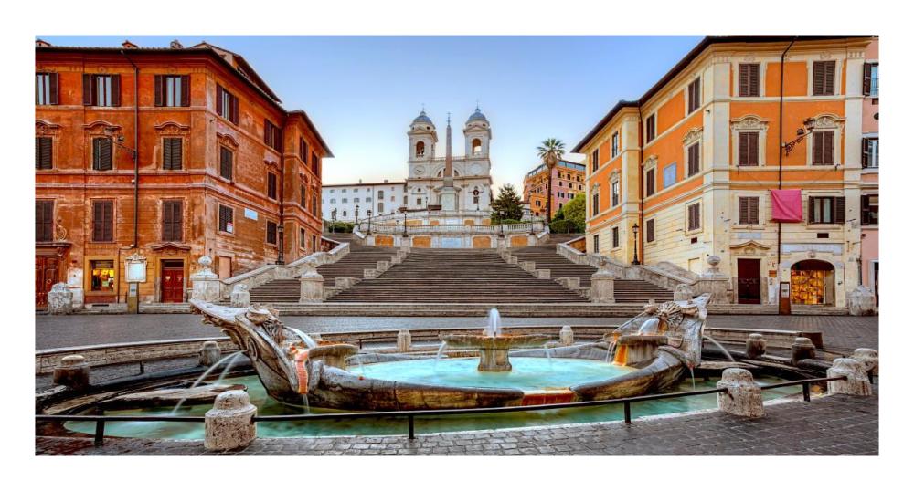 Piazza di Spagna, Roma-Paper Art-26"x14"