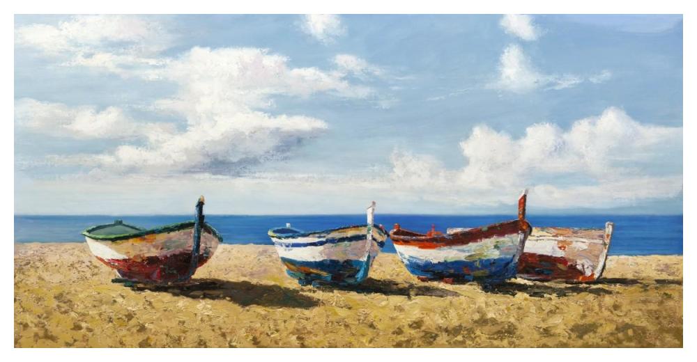 Boats on the Beach-Paper Art-50"x26"