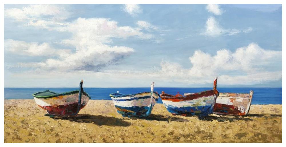 Boats on the Beach-Paper Art-74"x38"