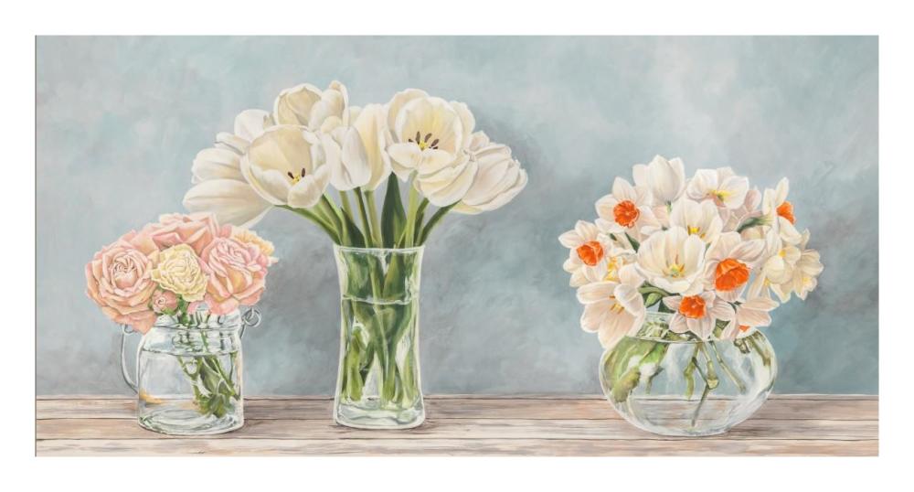 Fleurs et Vases Aquamarine-Paper Art-26"x14"