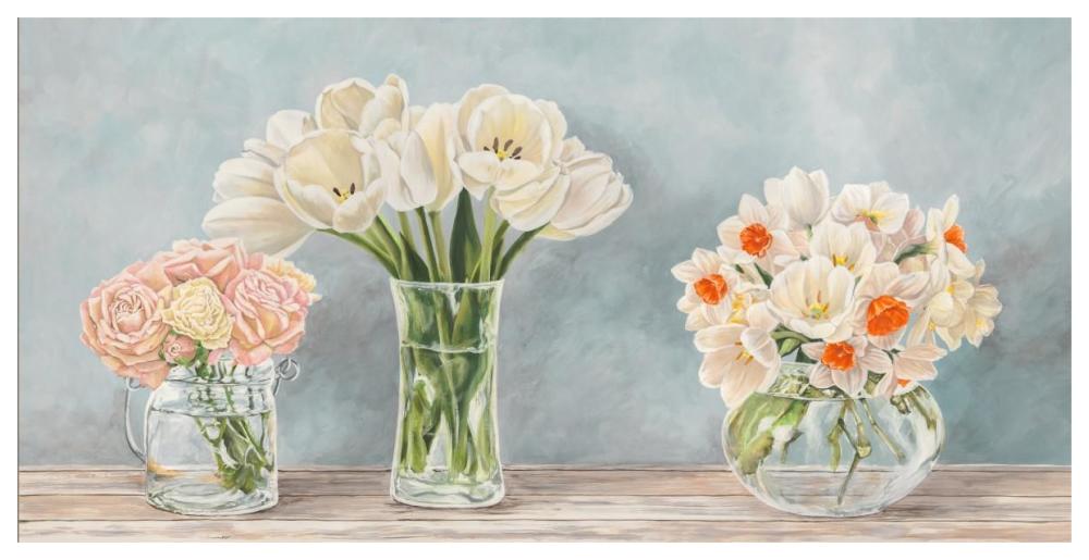 Fleurs et Vases Aquamarine-Paper Art-62"x32"