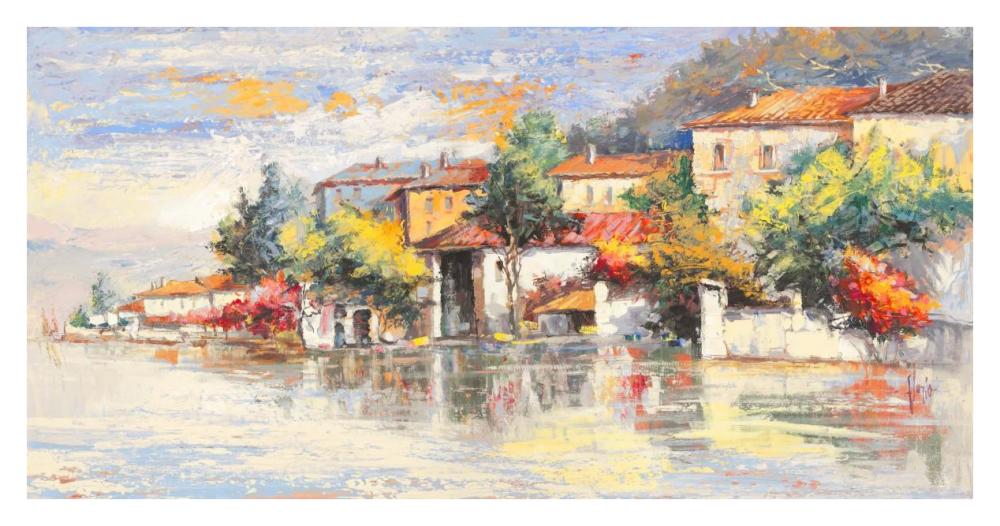 Paese sul lago-Paper Art-38"x20"
