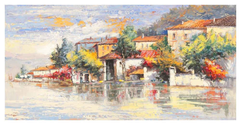 Paese sul lago-Paper Art-50"x26"