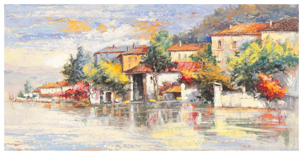 Paese sul lago-Paper Art-74"x38"