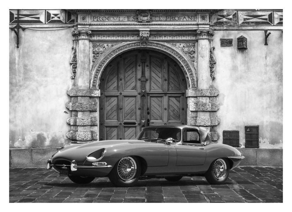 Roadster in front of Classic Palace (BW)-Paper Art-32"x23"