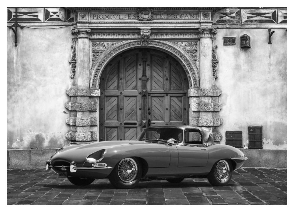 Roadster in front of Classic Palace (BW)-Paper Art-42"x30"