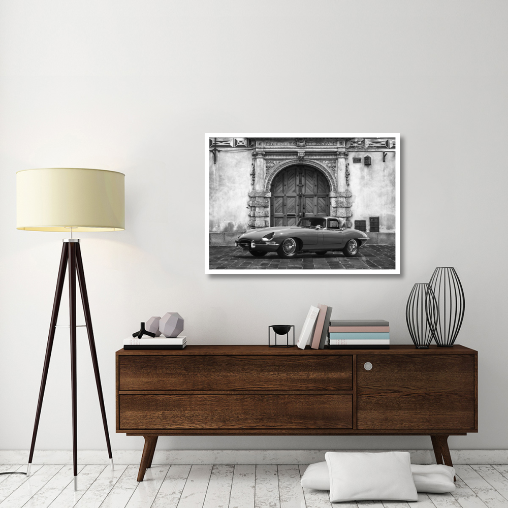 Roadster in front of Classic Palace (BW)-Paper Art-46&quotx33"