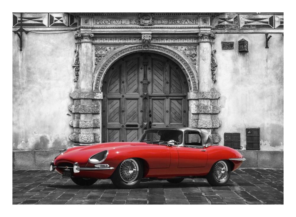 Roadster in front of Classic Palace-Paper Art-24"x18"