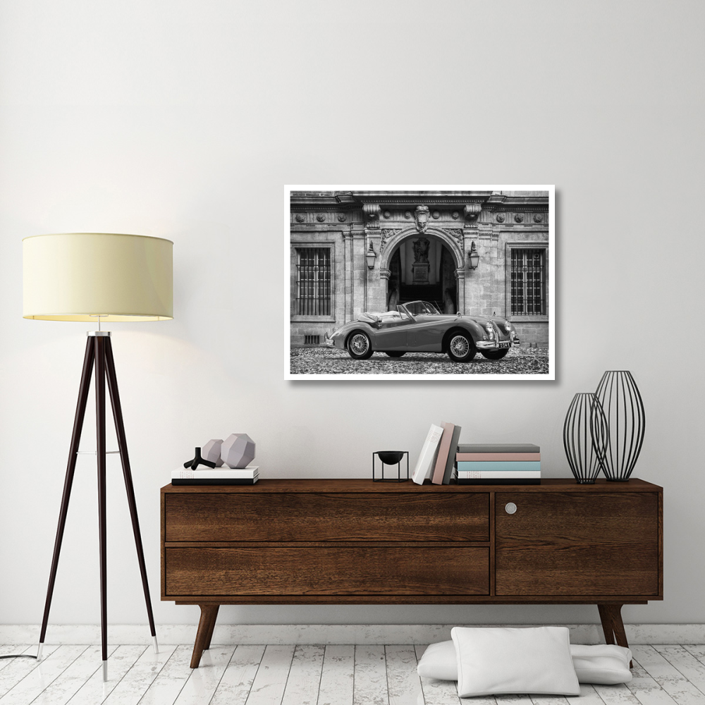 Luxury Car in front of Classic Palace (BW)-Paper Art-46&quotx33"