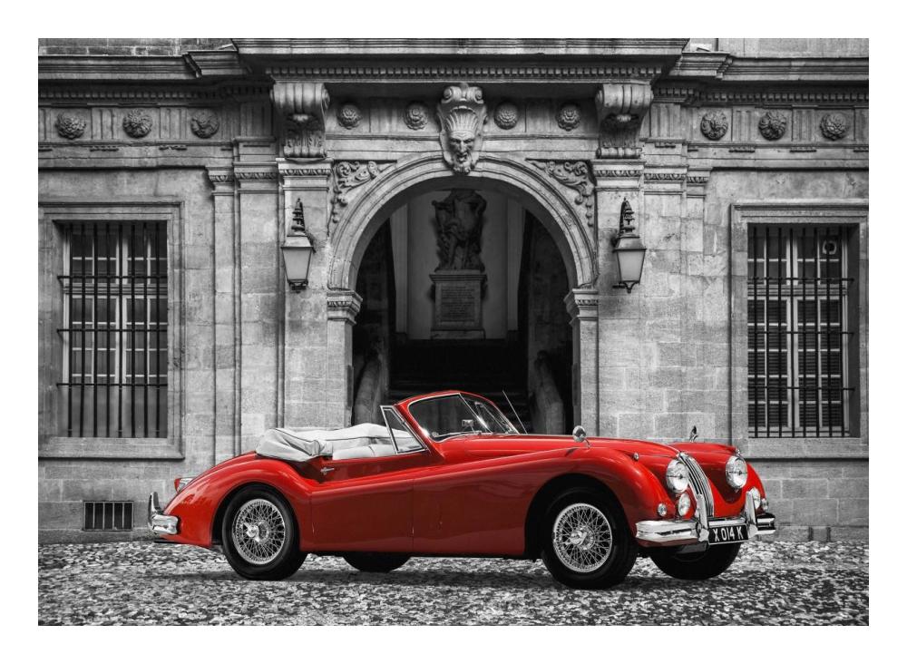 Luxury Car in front of Classic Palace-Paper Art-24"x18"