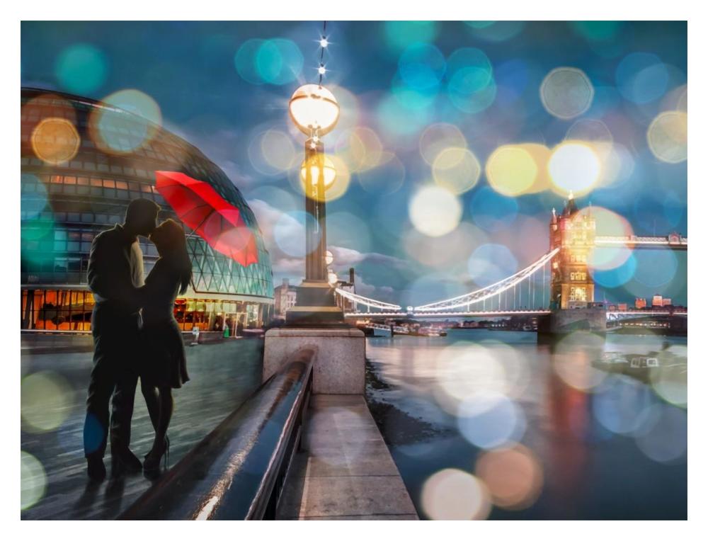 Kissing in London (detail)-Paper Art-18"x14"