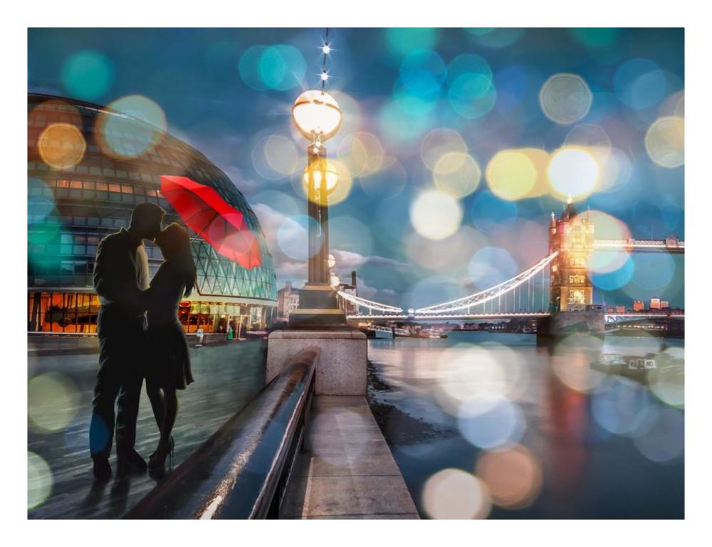 Kissing in London (detail)-Paper Art-26"x20"