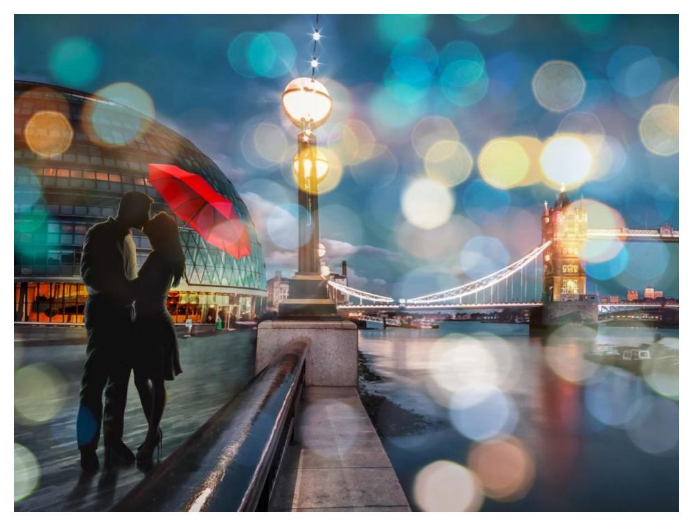 Kissing in London (detail)-Paper Art-50"x38"