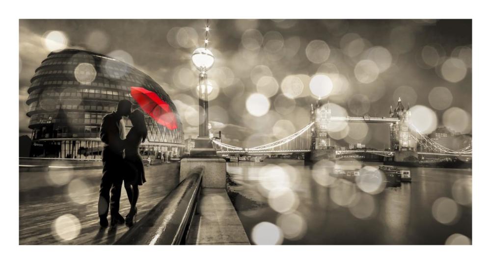 Kissing in London (BW)-Paper Art-26"x14"