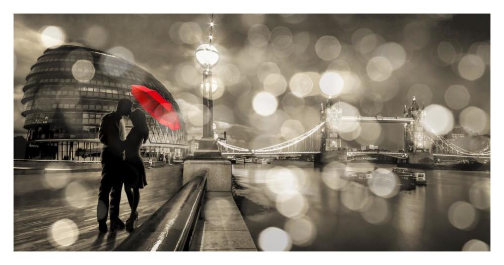 Kissing in London (BW)-Paper Art-38"x20"