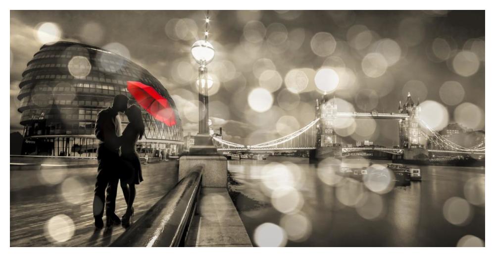 Kissing in London (BW)-Paper Art-50"x26"