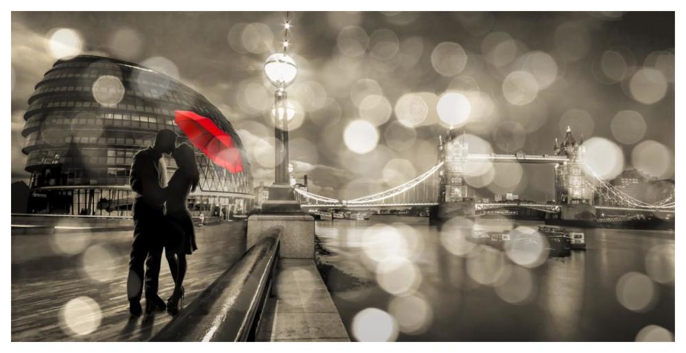 Kissing in London (BW)-Paper Art-62"x32"