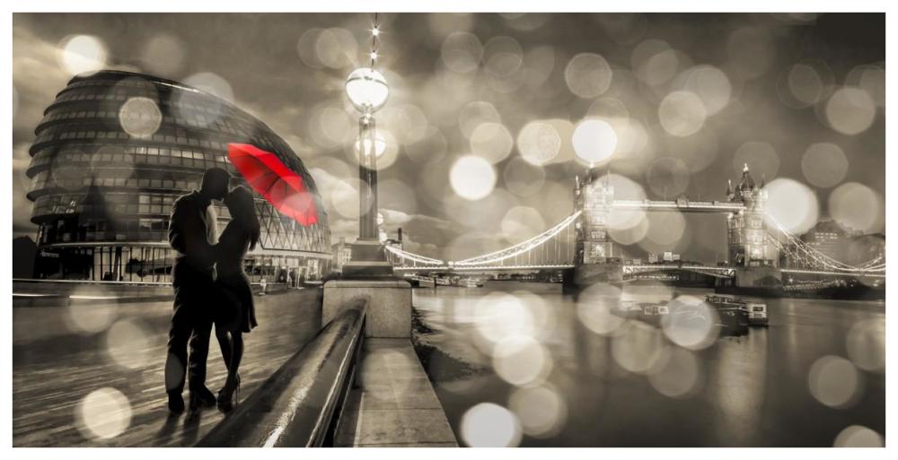 Kissing in London (BW)-Paper Art-74"x38"