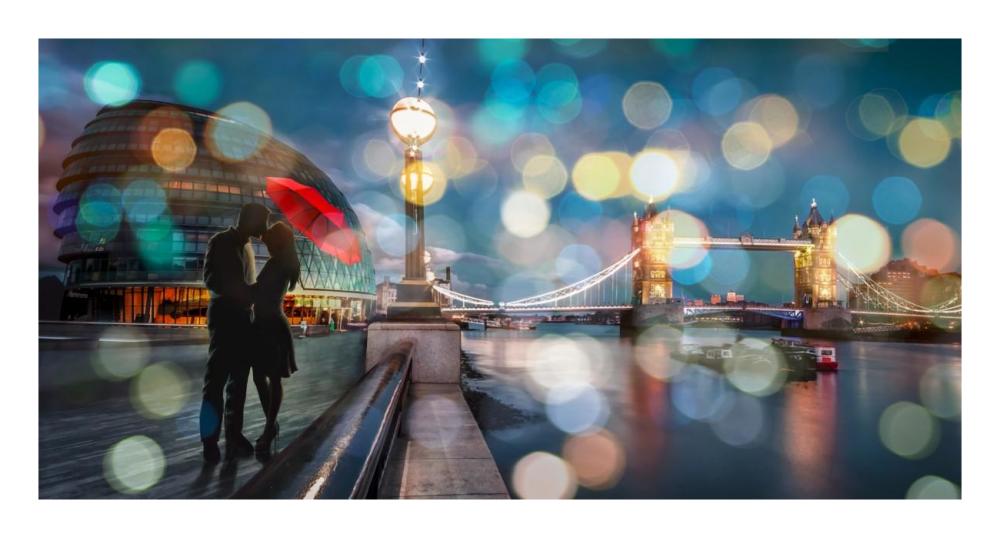 Kissing in London-Paper Art-26"x14"