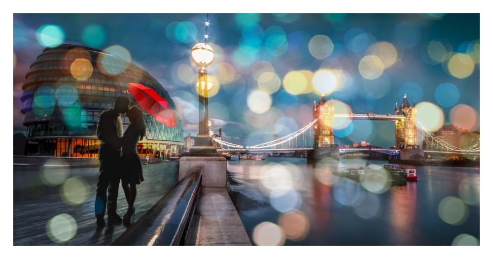 Kissing in London-Paper Art-38"x20"