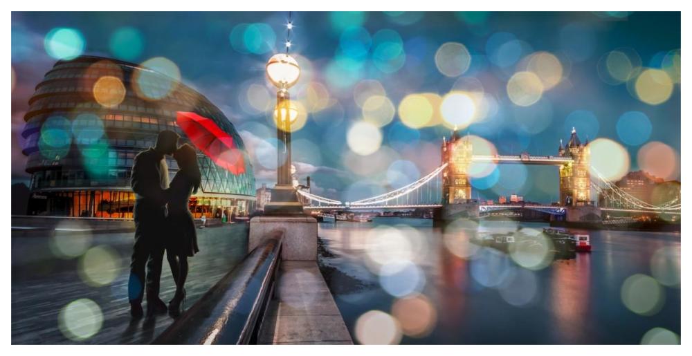 Kissing in London-Paper Art-62"x32"