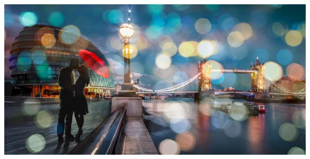 Kissing in London-Paper Art-74"x38"