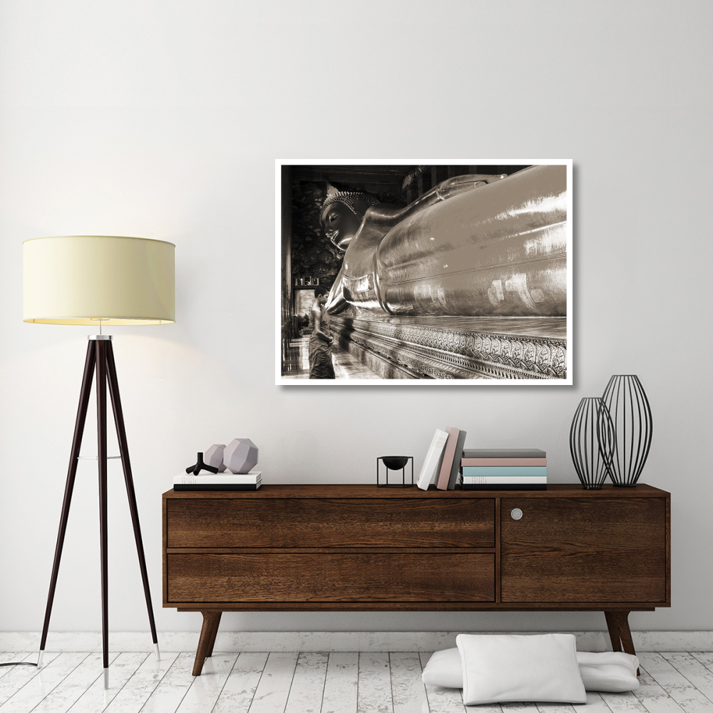Praying the reclined Buddha, Wat Pho, Bangkok, Thailand (sepia)-Paper Art-50&quotx38"