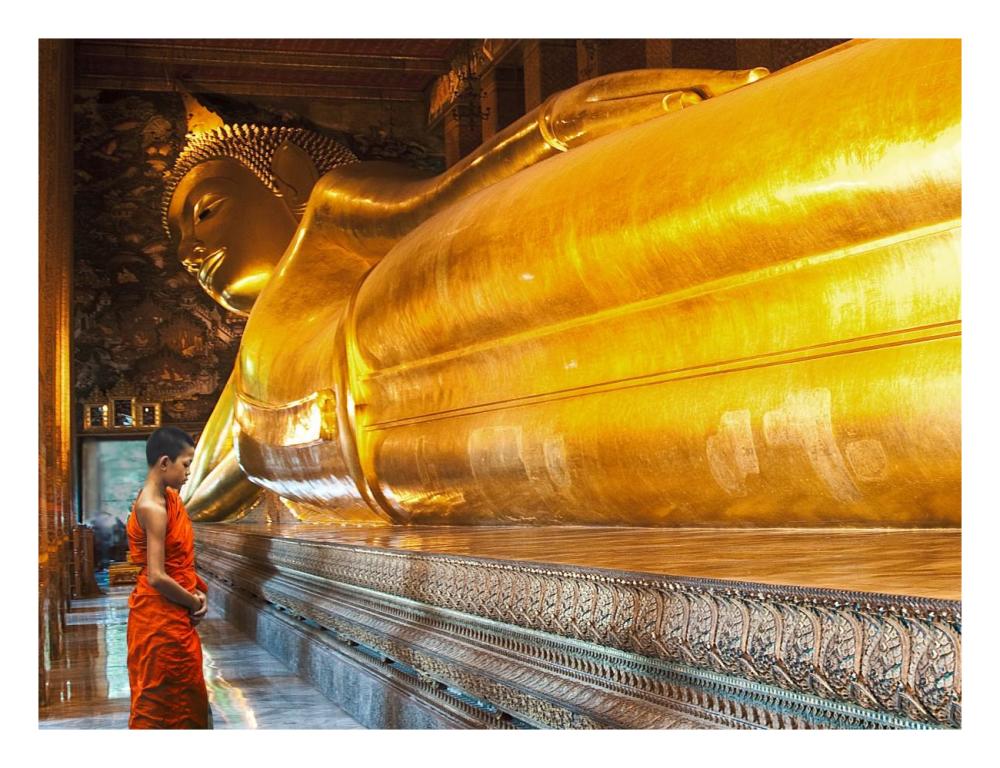 Praying the reclined Buddha, Wat Pho, Bangkok, Thailand-Paper Art-26"x20"