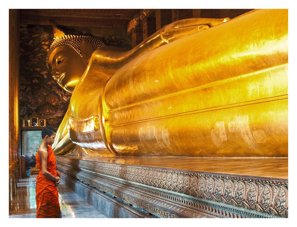 Praying the reclined Buddha, Wat Pho, Bangkok, Thailand-Paper Art-34"x26"