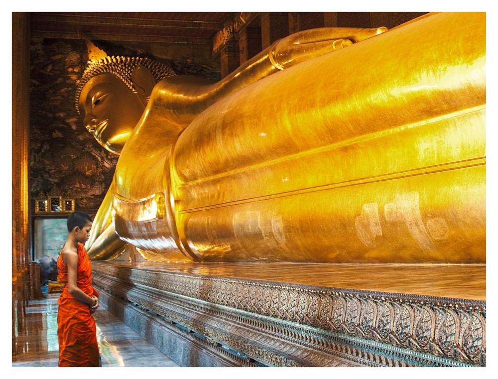Praying the reclined Buddha, Wat Pho, Bangkok, Thailand-Paper Art-42"x32"