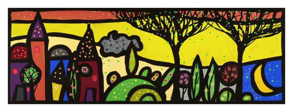 La luna canta sul piccolo borgo-Paper Art-38"x14"